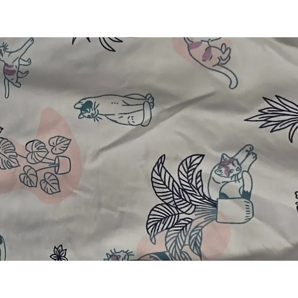 Forever 21 Home Twin XL Sheet Set Cats Plants Pink Teal Dorm Bedding